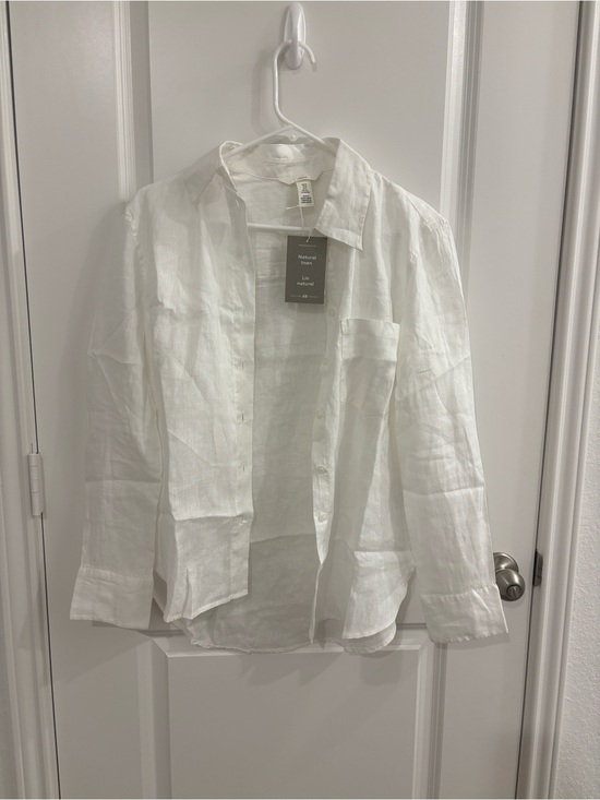 H&M Tops - H&M White Linen Button-Up Shirt with Chest Pocket